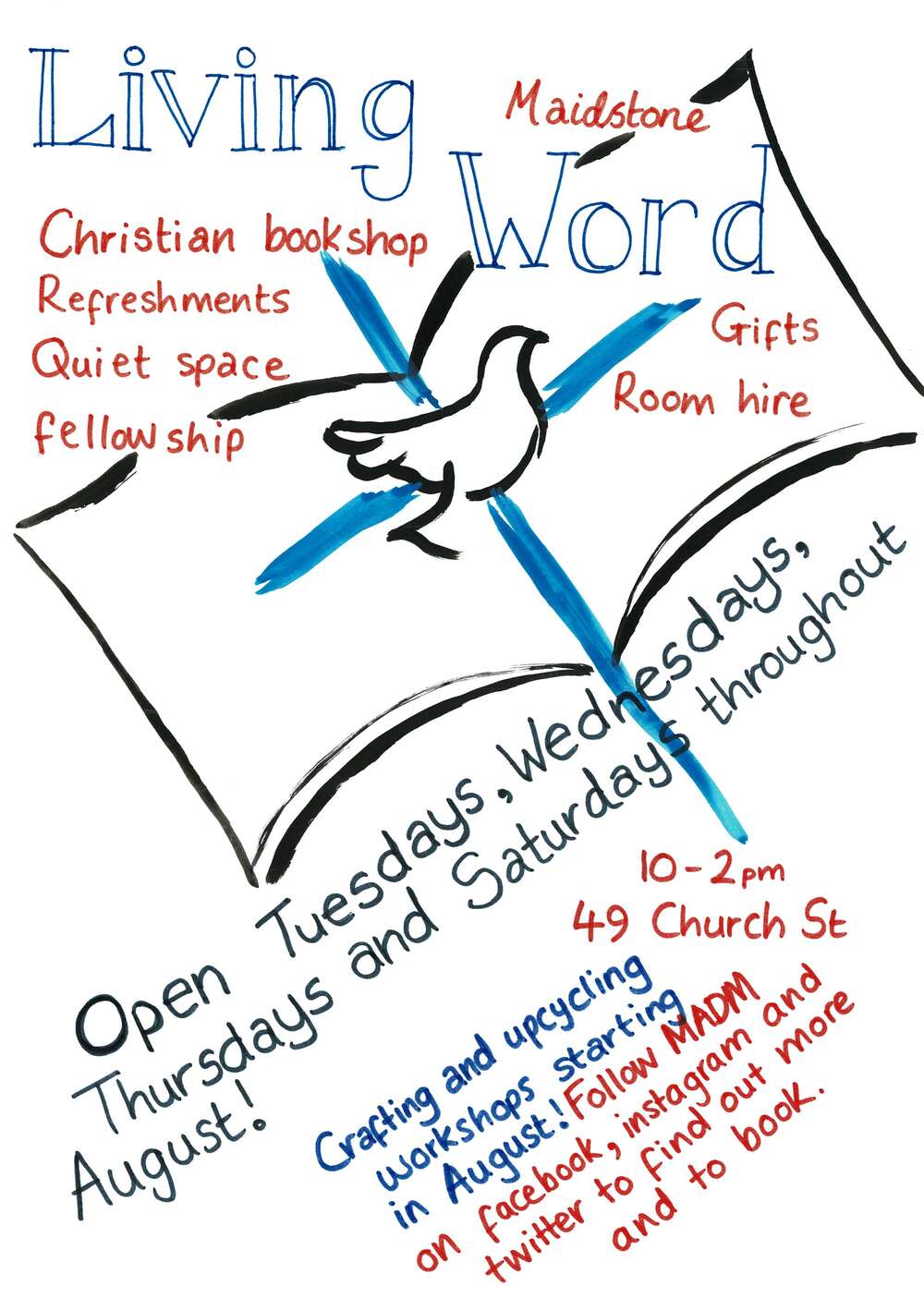 Living Word Bookshop open Tues, Wed, Thurs and Saturday in August